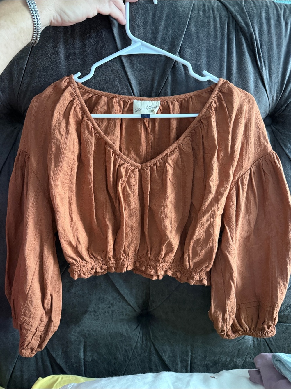 Universal Thread Burnt Orange Cropped Peasant Top